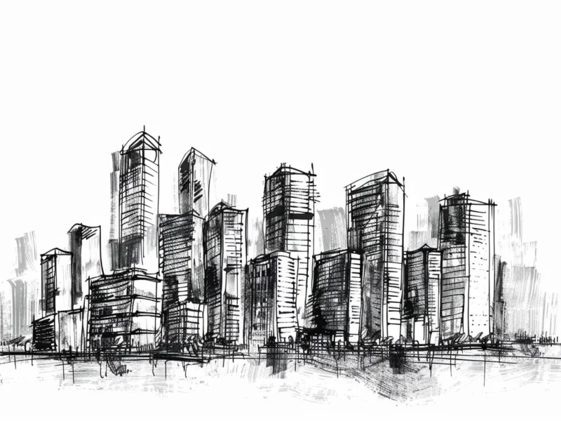 A sketch of apartment blocks as a visual metaphor for how they might overshadow new build house sales.